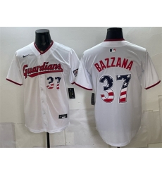 Men Cleveland Guardians  37 Travis Bazzana White USA 250 Fourth of July Home Stitched Baseball Jersey