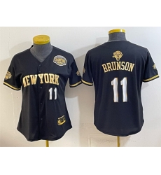Women New York Knicks 11 Jalen Brunson Black Gold 2026 Finals Eastern Conference Champions Patch Stitched Baseball Jersey Women New York Knicks 11 Jalen Brunson Black Gold 2026 Finals Eastern Conference Champions Patch Stitched Baseball Jersey