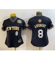 Women New York Knicks 8 OG Anunoby Black Gold 2026 Finals Eastern Conference Champions Patch Stitched Baseball Jersey Women New York Knicks 8 OG Anunoby Black Gold 2026 Finals Eastern Conference Champions Patch Stitched Baseball Jersey