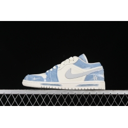 AIR JORDAN 1 LOW MLB WHITE GREY BLUE