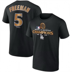 Men Los Angeles Dodgers 5 Freddie Freeman Black 2024 World Series Champions Name  26 Number T Shirt