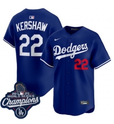 Men Los Angeles Dodgers 22 Clayton Kershaw Cool Base 2025 World Champions Stitched Baseball Jersey Blue