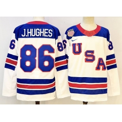 Men's USA #86 Jack Hughes White 2026 Stitched Hockey Olympic Jersey