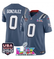 Men New England Patriots 0 Christian Gonzalez Storm Blue 2025 F U S E Super Bowl LX USA 250 Patch Rivalries Vapor Limited Football Stitched Jersey Men New England Patriots 0 Christian Gonzalez Storm Blue 2025 F U S E Super Bowl LX USA 250 Patch Rivalries Vapor Limited Football Stitched Jersey