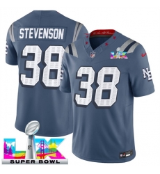 Men New England Patriots 38 Rhamondre Stevenson Storm Blue 2025 F U S E  Super Bowl LX Patch  Rivalries Vapor Limited Stitched Football Jersey