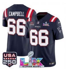 Men New England Patriots 66 Will Campbell Navy 2025 F U S E Super Bowl LX Patch And USA 250 27 Patch Vapor Limited Football Stitched Jersey Men New England Patriots 66 Will Campbell Navy 2025 F U S E Super Bowl LX Patch And USA 250 27 Patch Vapor Limited Football Stitched Jersey