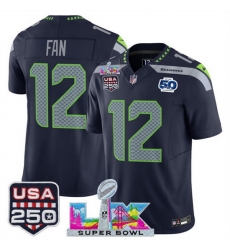 Men Seattle Seahawks 12 Fan Navy 2025 F U S E Super Bowl LX Patch And 50th Season Patch Vapor Limited Stitched Football Jersey Men Seattle Seahawks 12 Fan Navy 2025 F U S E Super Bowl LX Patch And 50th Season Patch Vapor Limited Stitched Football Jersey
