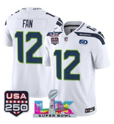 Youth Seattle Seahawks 12 Fan White 2025 F U S E Super Bowl LX Patch And 50th Season Patch Vapor Limited Stitched Football Jersey Youth Seattle Seahawks 12 Fan White 2025 F U S E Super Bowl LX Patch And 50th Season Patch Vapor Limited Stitched Football Jersey