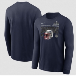 Men New England Patriots Navy 2025 AFC Champions Glory Shield Long Sleeve T Shirt