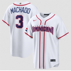 Men Dominican Republic Baseball  3 Manny Machado White 2026 World Baseball Classic Home Stadium Stitched Jersey
