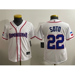 Women Dominican Republic Baseball  22 Juan Soto White 2026 World Baseball Classic Home Stadium Stitched Baseball Jersey Run Small 