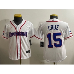 Youth Dominican Republic Baseball  15 Oneil Cruz White 2026 World Baseball Classic Home Stadium Stitched Baseball Jersey