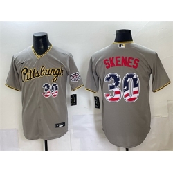 Men Pittsburgh Pirates  30 Paul Skenes Grey USA 250 Fourth of July Stitched Baseball Jersey