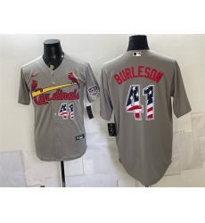 Men St  Louis Cardinals  41 Alec Burleson Grey USA 250 Fourth of July Stitched Baseball Jersey