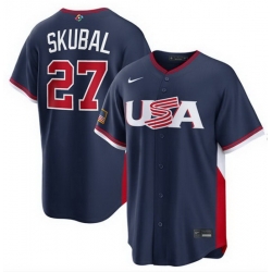 Men USA Baseball ACTIVE PLAYER Custom Navy 2026 World Baseball Classic Road Stadium Stitched Jersey