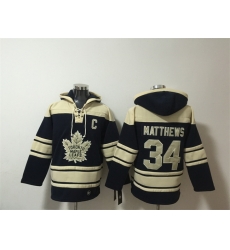 Men Toronto Maple Leafs  34 Auston Matthews Black All Stitched Sweatshirt Hoodie