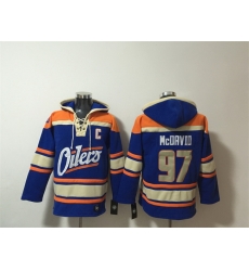 Men Edmonton Oilers 97 Connor McDavid Blue Lace Up Pullover Hoodie Men Edmonton Oilers 97 Connor McDavid Blue Lace Up Pullover Hoodie