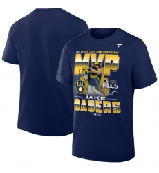 Men Milwaukee Brewers Jake Bauers Navy 2026 National League Championship Series MVP T Shirt Men Milwaukee Brewers Jake Bauers Navy 2026 National League Championship Series MVP T Shirt